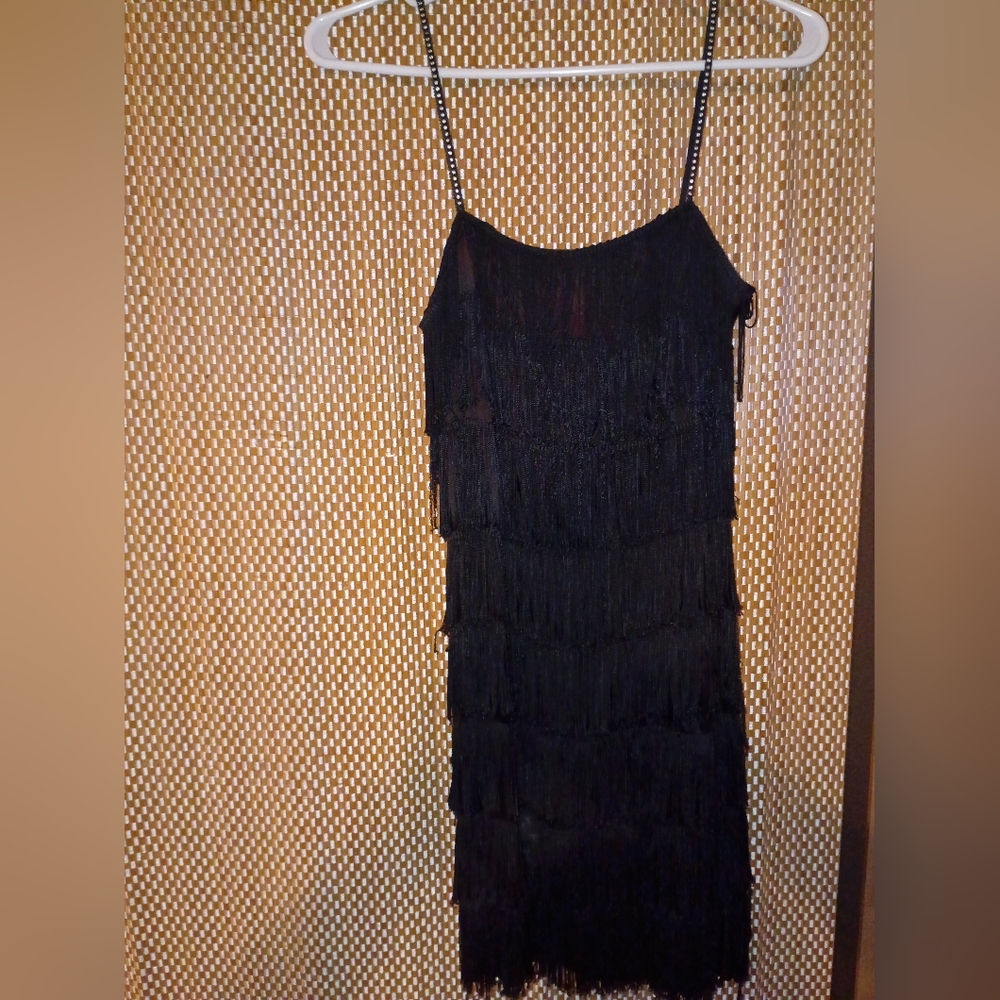 Black Layered Fringe Mini Dress